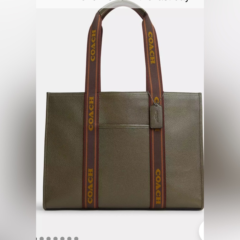 Coach Olive Green Tote Bag with Brown Straps